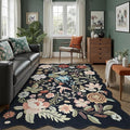 DCX Black Floral Rug 5x7, Washable Black Rug by DCXWashableRug