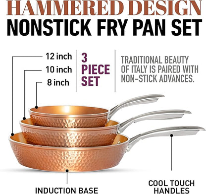 Gotham Steel Hammered Frying Pan Set, 3 Piece Nonstick Copper Fry Pans - Image 5