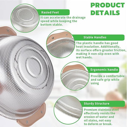Colander Set with Plastic Handles, Stainless Steel Micro-Perforated Colanders - Image 4