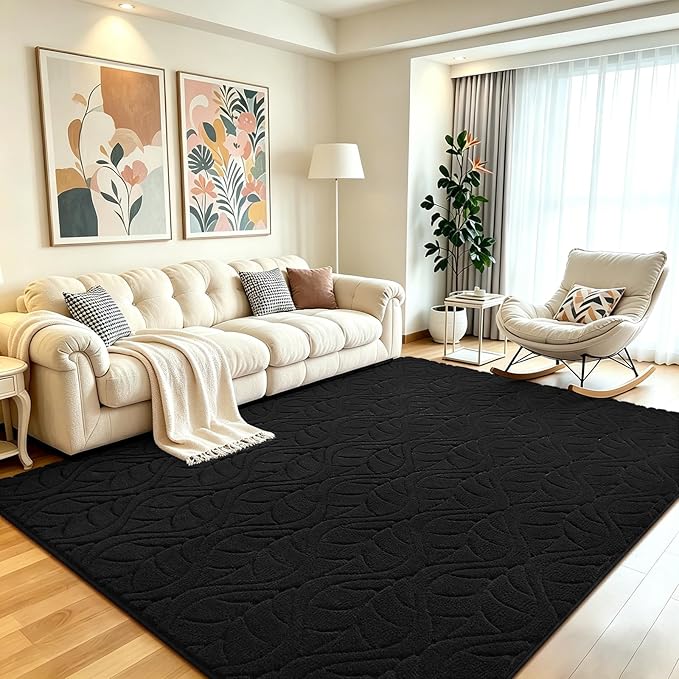 5x7 Black Washable Area Rug for Bedroom Living Room, Leaf Geometric Patter Shag by VisittheFlagover