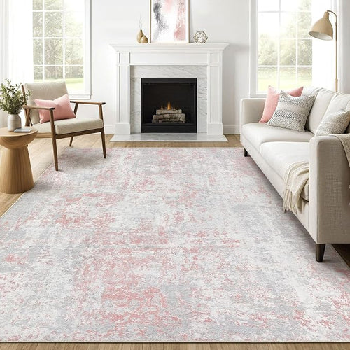7x9 Area Rugs Living Room: Washable Large Abstract Neutral Modern Soft Rugs by LOONGRUG
