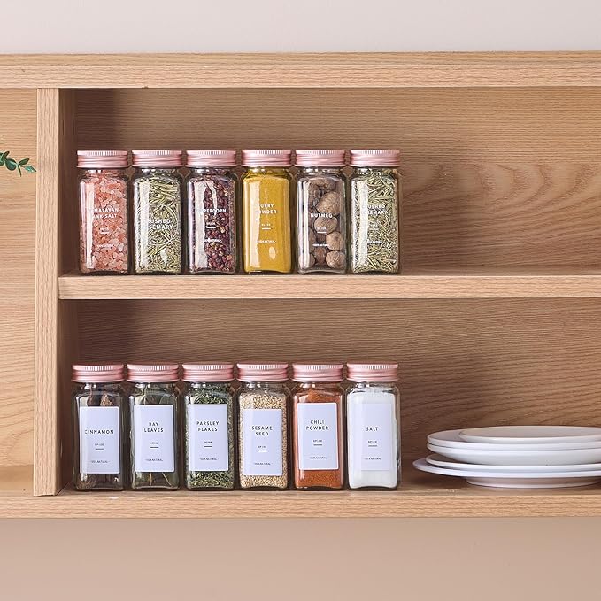 48 Pcs Glass Spice Jars with Labels and Pink Metal Caps, 4oz Empty Spice - Image 6
