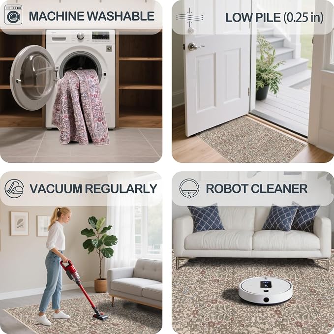 4x6 Area Rug for Bedroom Beside Rug, Laundry Room, Washable Non-Slip Low Pile - Image 5