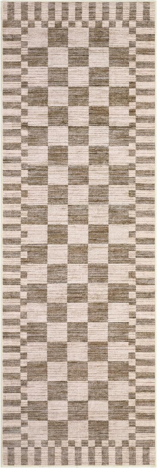 GarveeHome 2.5×8 Kitchen Runner Rug Non Slip Brown Checkered Rug, Washable - Image 4