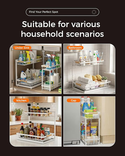 Sevenblue 3 Pack Under Sink Organizer, Height Adjustable Storage Shelves - Image 8