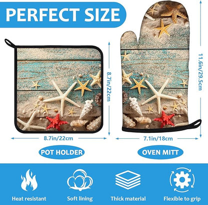 Beach Shells Starfish Oven Mitts and Pot Holders Sets Heat Resistant 4Pcs - Image 2