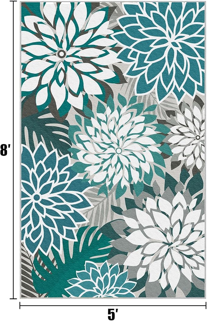 Colorful 5x8 Outdoor Area Rug Washable Multicolored Patio Rug Tropical - Image 2