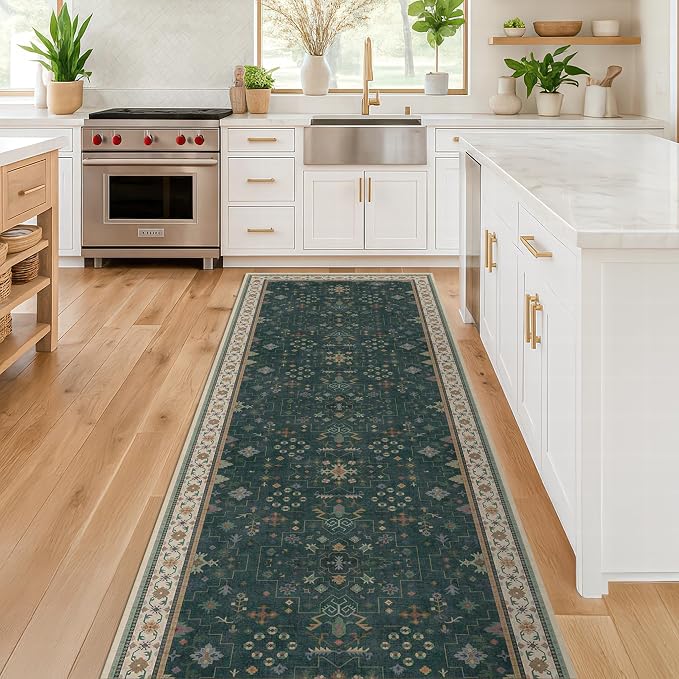 Dark Green Washable 2'6"x10' Long Runner Rugs - Image 6
