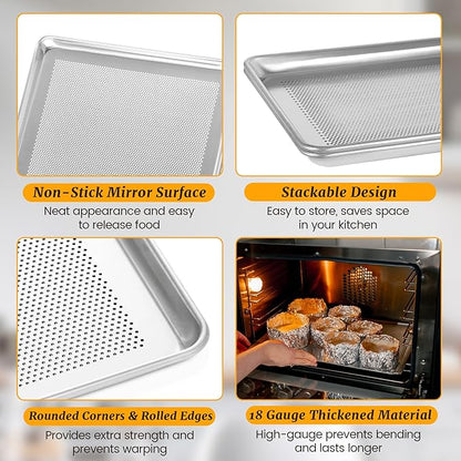 6 Pack Full Size Aluminum Perforated Baking Sheet Pan, Restaurant & Kitchen - Image 3