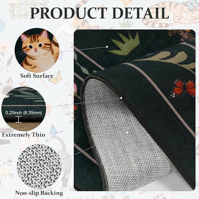 Unirea 4x6 Black Cat Area Rug for Bedroom, Living Room, Medium Washable Kids Rug - Image 4