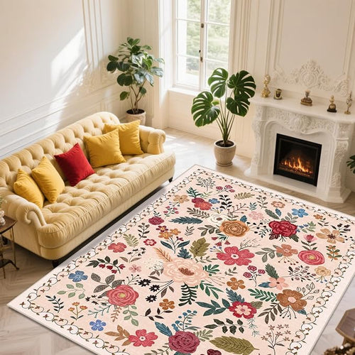 9x12 Area Rugs for Living Room Clearance Washable Boho Area Rug, Vintage Floral by Unknown