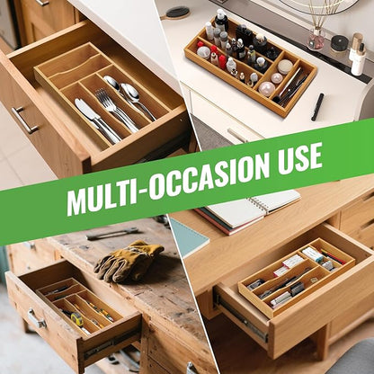Small Silverware Organizer, Bamboo Kitchen Drawer Cutlery Organizer, Utensil - Image 4