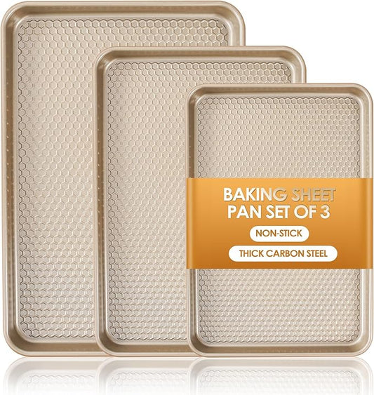 Baking Sheet Pan Set of 3, Nonstick Carbon Steel Cookie Sheets by Deedro