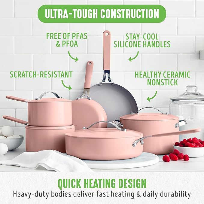 GreenLife 10-Piece Nonstick Ceramic Cookware Set, Lightweight Healthy PFAS-Free - Image 4