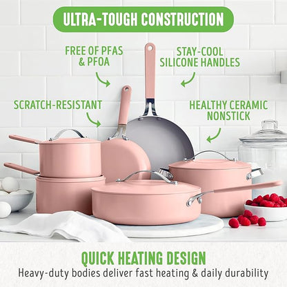 GreenLife 10-Piece Nonstick Ceramic Cookware Set, Lightweight Healthy PFAS-Free - Image 4