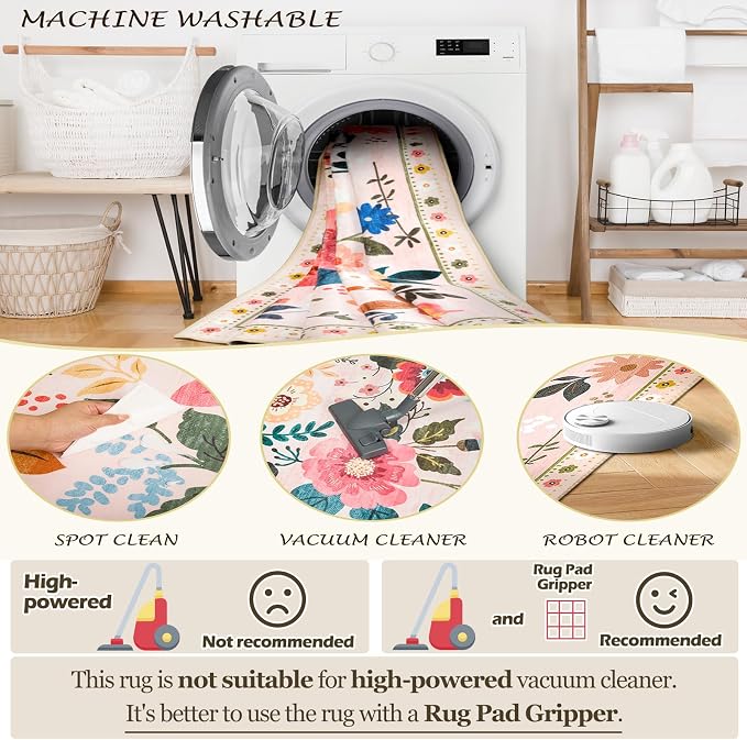 RELEANY Floral 2x3 Area Rugs Washable Print Boho Cute Carpet Non Slip Flower - Image 6