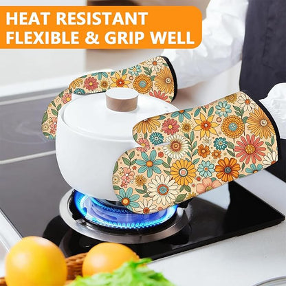 Boho Floral Oven Mitts and Pot Holders Sets 4Pcs, Extra Long Oven Gloves - Image 6