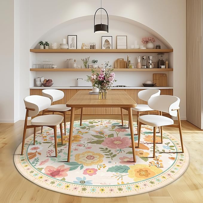 RELEANY Floral 6ft Area Rugs Washable Print Boho Cute Carpet Non Slip Flower - Image 9