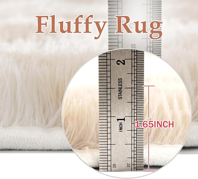PureCozy Checkered Rug 6x9 Fluffy Shag Living Room Beige Area Rug Modern - Image 7