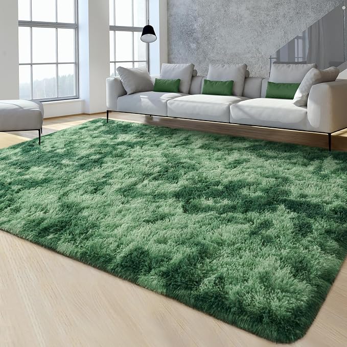 FlyDOIT Large Area Rugs for Living Room, 5x8 Feet Tie-Dyed Green Shaggy Rug - Image 2