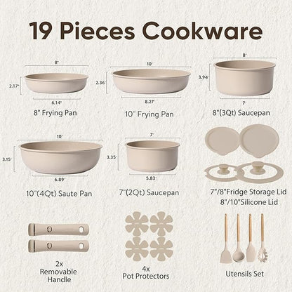 CAROTE 19pcs Pots and Pans Set Non Stick, Nonstick Cookware Set Detachable - Image 2