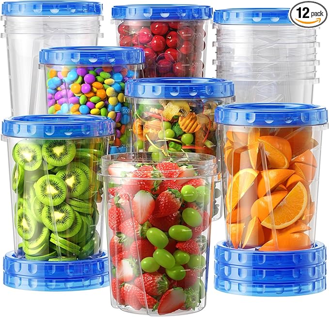 BiuLeon 12 Pack-34oz Freezer Storage Containers, Plastic Food Storage Containers by Unknown