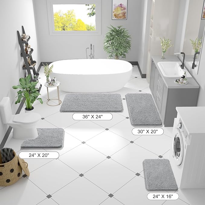 OLANLY Bathroom Runner Rugs 47x17, Soft Absorbent Chenille Bath Rugs, Rubber - Image 2