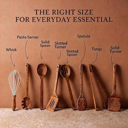 CAROTE Wooden Kitchen Utensils Set, Acacia Wood 8pcs Cooking Utensil Set - Image 7