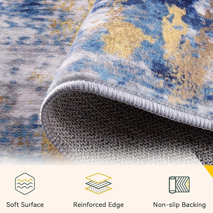 RELEANY Washable Area Rugs 2'x4' Non-Slip Modern Abstract Soft - Image 4