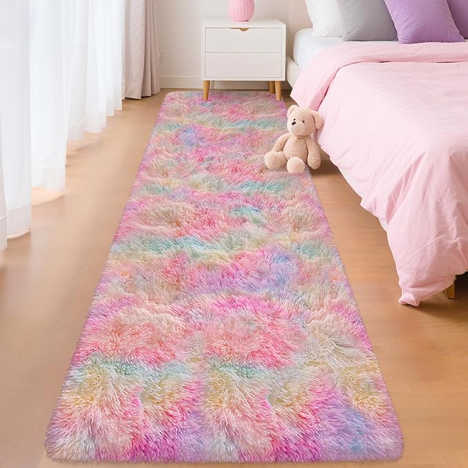 Shaggy Unicorn Rugs for Girls Bedroom Colorful Rainbow Rug for Girls Room 2x8 by TENNOLA