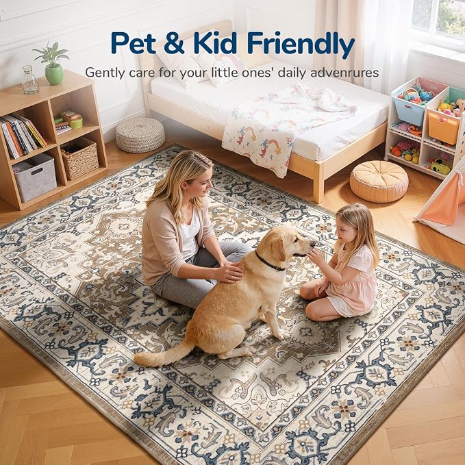 Lessymo Washable Area Rugs 6 x 9, Boho Area Rug Low Pile - Image 3