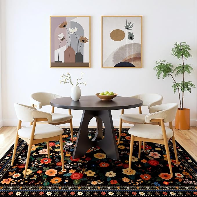 8x10 Area Rugs for Living Room Vacuum-Friendly Machine Washable Area Rug Flower - Image 7