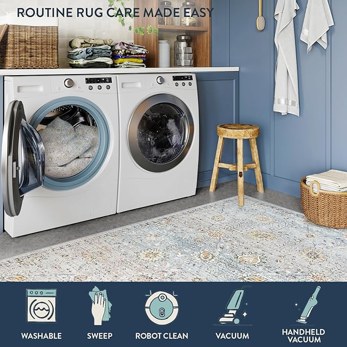Lahome Flavie Boho Light Blue Area Rug 8x10 - Image 5