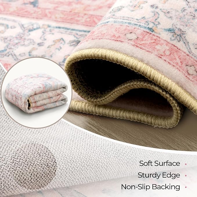 CAPALOCA Machine Washable Rugs Nursery Rug Sq8ft Cute Girl Non Slip Low Pile - Image 4