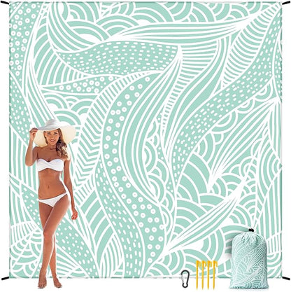 WIWIGO Beach Blanket Waterproof Sandproof Beach Mat 79" X 83"/10'x9'for 2-8 - Image 6