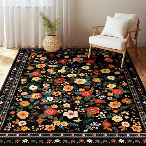 3x5 Area Rugs for Living Room Vacuum-Friendly Machine Washable Area Rug Flower by meejou