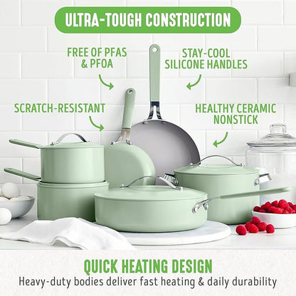 GreenLife 10-Piece Nonstick Ceramic Cookware Set, Lightweight Healthy PFAS-Free - Image 4