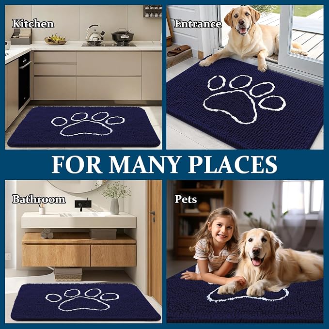 OLANLY Dog Door Mat for Muddy Paws 54x24, Paw Print Design, Absorbs Moisture - Image 8