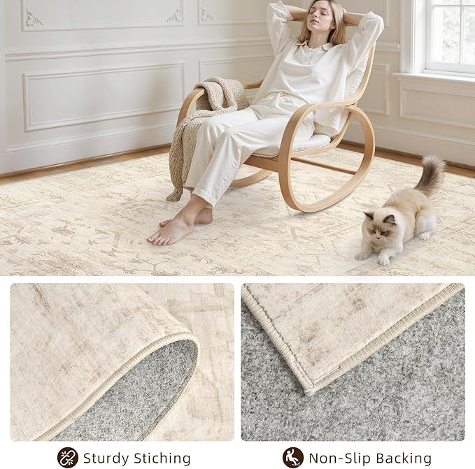 4x6 Area Rugs for Living Room: Vintage Boho Neutral Washable Rug Indoor Soft - Image 4