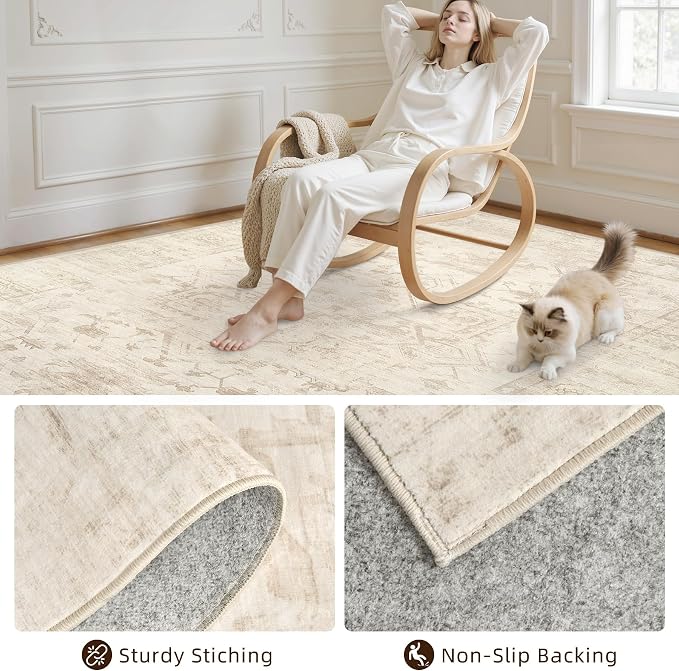 10x12 Area Rug for Living Room: Vintage Boho Neutral Washable Rug Indoor Soft - Image 4
