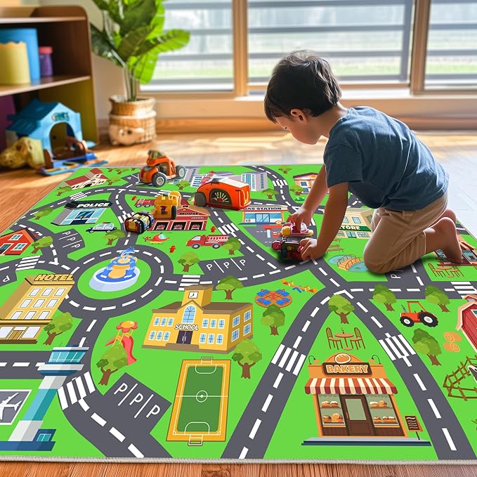 Kids Room Rug - Soft & Non-Slip 3x4 Ft Town Car Rug City Map Play Mat, - Image 3