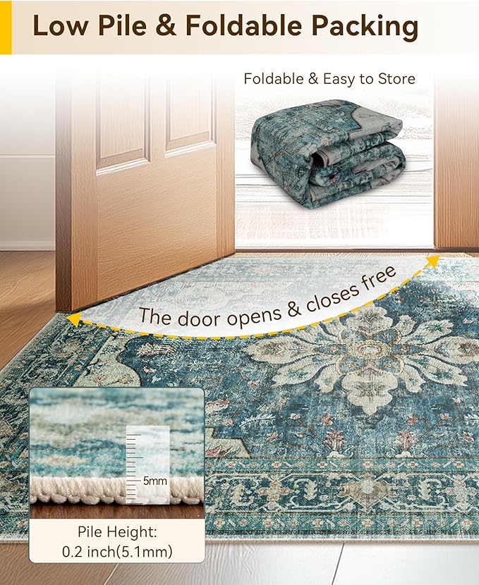 RELEANY Area Rugs Runner 3'x8' Washable Non-Slip, Floral Vintage Distress - Image 6