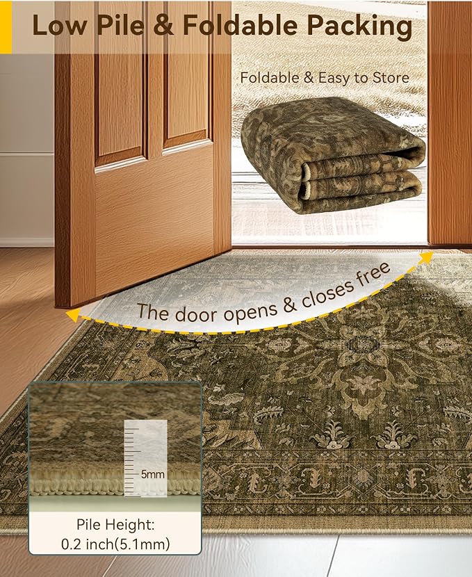 RELEANY Area Rugs 6'x9' Washable Non-Slip, Floral Vintage Distress Medallion - Image 3