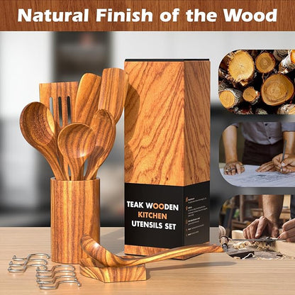 Natural Teak Kitchen Cooking Utensil Set - Image 8