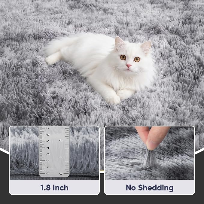 Area Rug for Living Room Bedroom: 4x6 Light Grey Soft Fluffy Shag Upgrade - Image 5