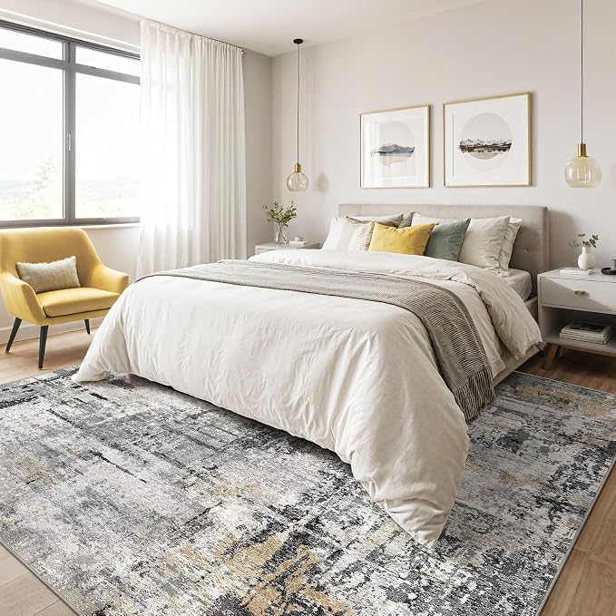 7x9 Area Rug Living Room: Washable Large Abstract Soft Stain Resistant Indoor - Image 4