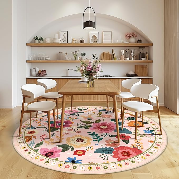 RELEANY Floral 8ft Area Rugs Washable Print Boho Cute Carpet Non Slip Flower - Image 6