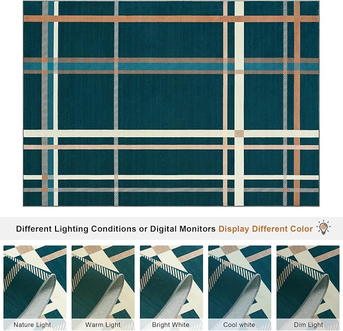 Terrug Plaid Area Rug for Bedroom, Soft Low Pile Stain Resistance Abstract - Image 4