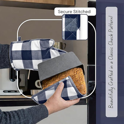 Native Fab Buffalo Plaid Check Oven Mitts and Pot Holders Set of 4, 100% Cotton - Image 3