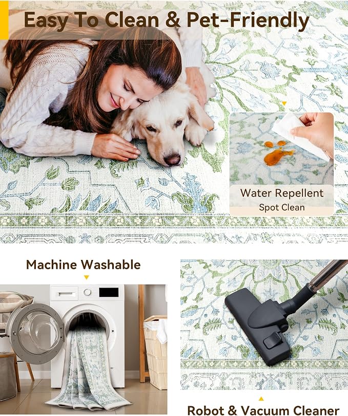 RELEANY Area Rugs 7'x10' Washable Non-Slip, Floral Vintage Distress Medallion - Image 3